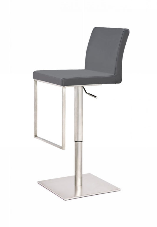 41" Grey Faux Leather And Stainless Steel Swivel Low Back Adjustable Height Bar Chair With Footrest By Homeroots