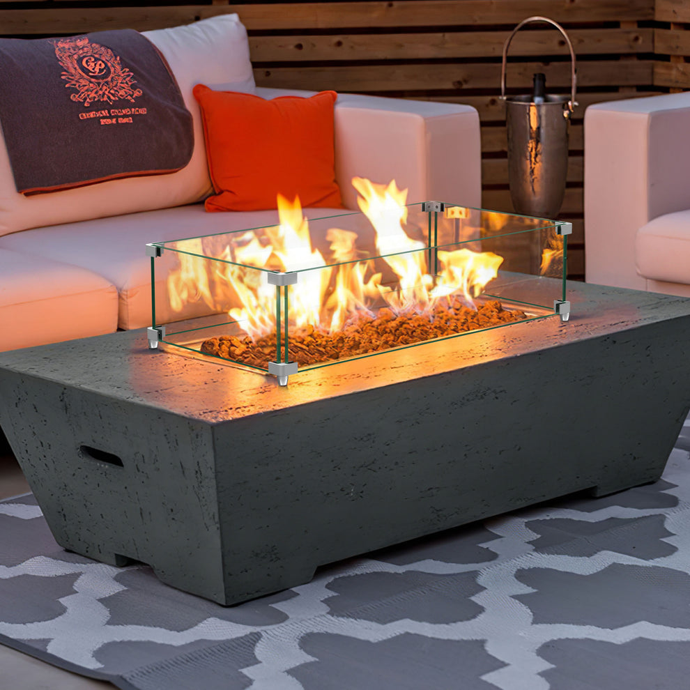 24" Rectangular Glass Fire Pit Flame Protector By Homeroots | FIRE PITS | Modishstore - 2