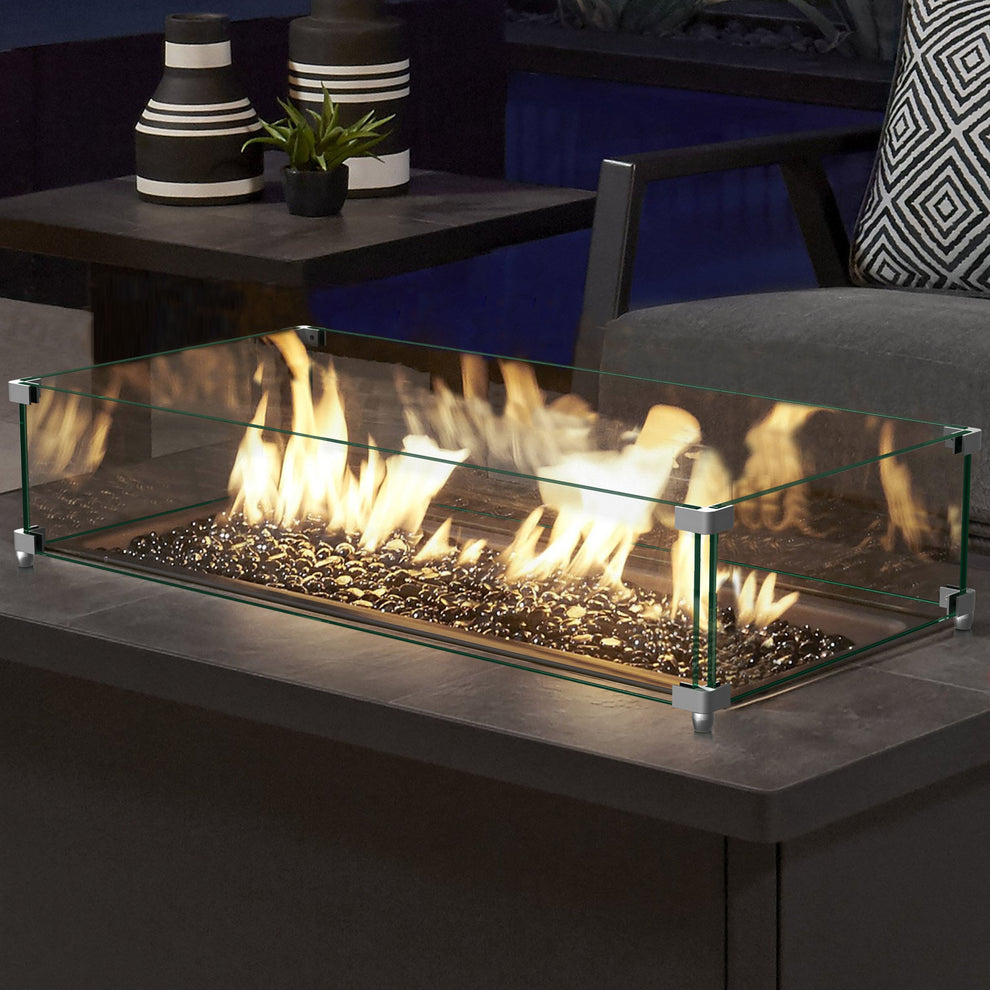30" Rectangular Glass Fire Pit Flame Protector By Homeroots | FIRE PITS | Modishstore - 2