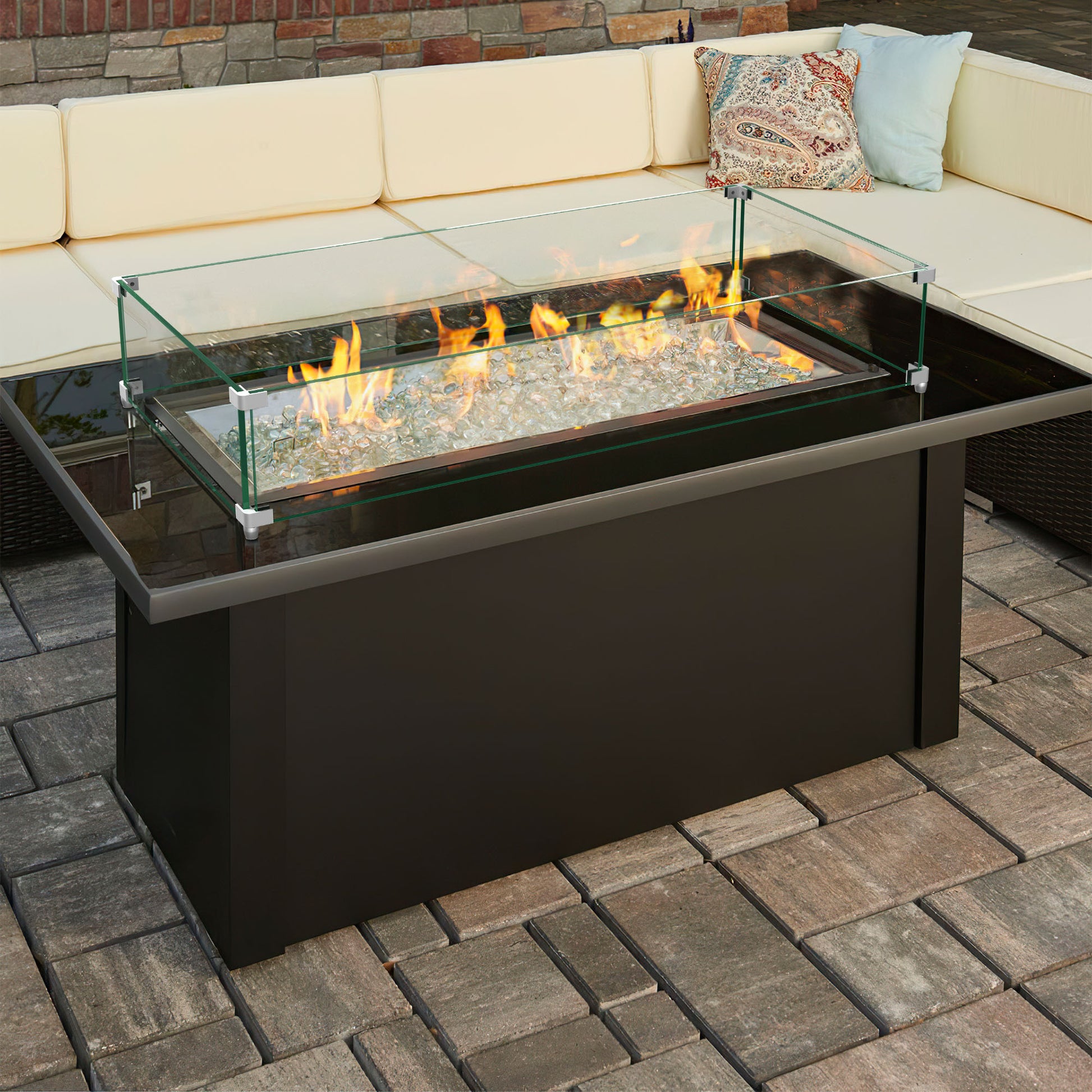 36" Rectangular Glass Fire Pit Flame Protector By Homeroots | FIRE PITS | Modishstore