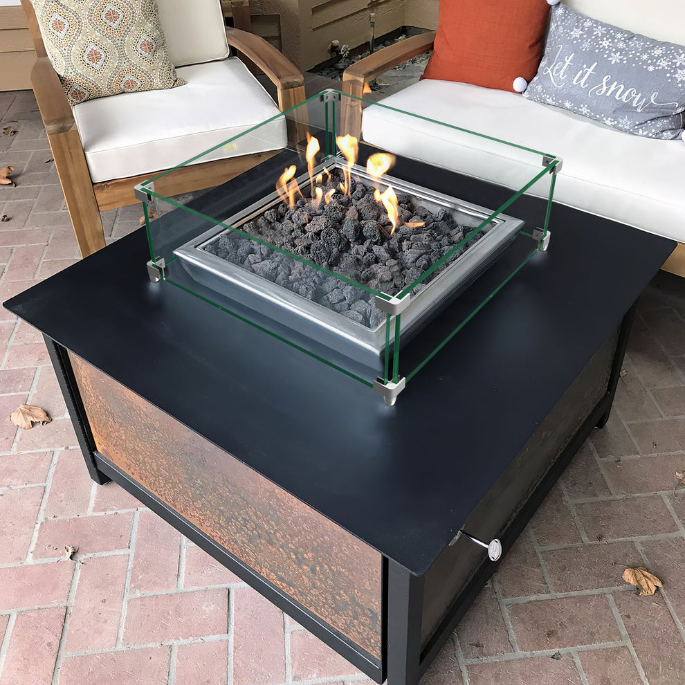 18" Square Glass Fire Pit Flame Guard By Homeroots | FIRE PITS | Modishstore - 2