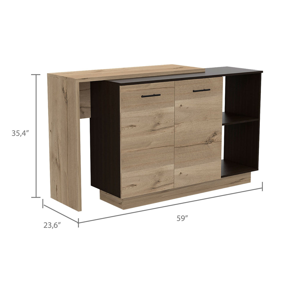 Black and Light Oak Contemporary Kitchen Island with Bar Table By Homeroots | Kitchen Carts | Modishstore - 3