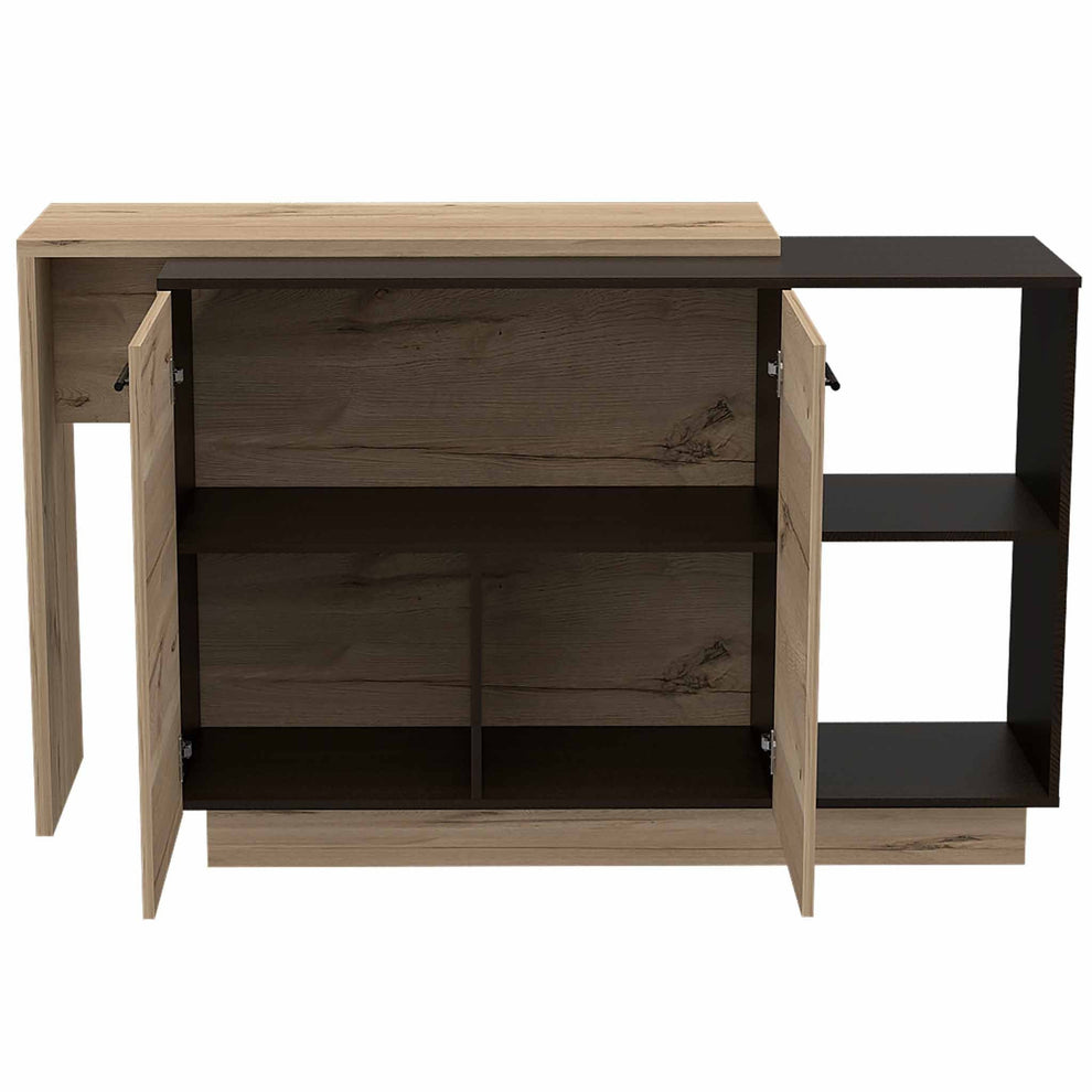 Black and Light Oak Contemporary Kitchen Island with Bar Table By Homeroots | Kitchen Carts | Modishstore - 5