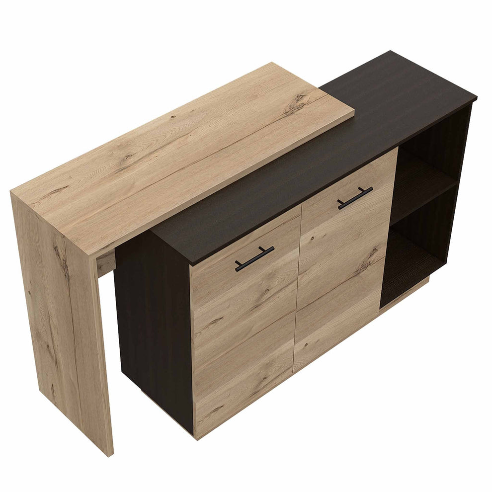 Black and Light Oak Contemporary Kitchen Island with Bar Table By Homeroots | Kitchen Carts | Modishstore - 6