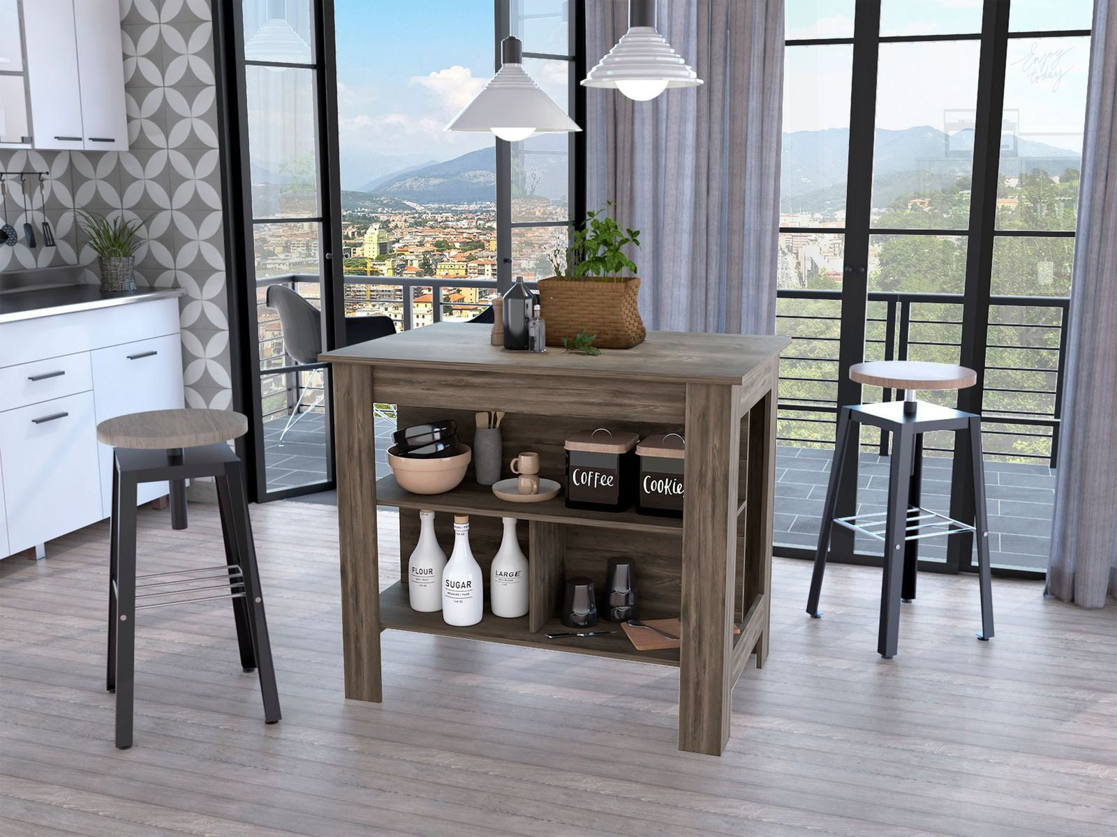 Brown Kitchen Island with Three Storage Shelves By Homeroots | Kitchen Carts | Modishstore