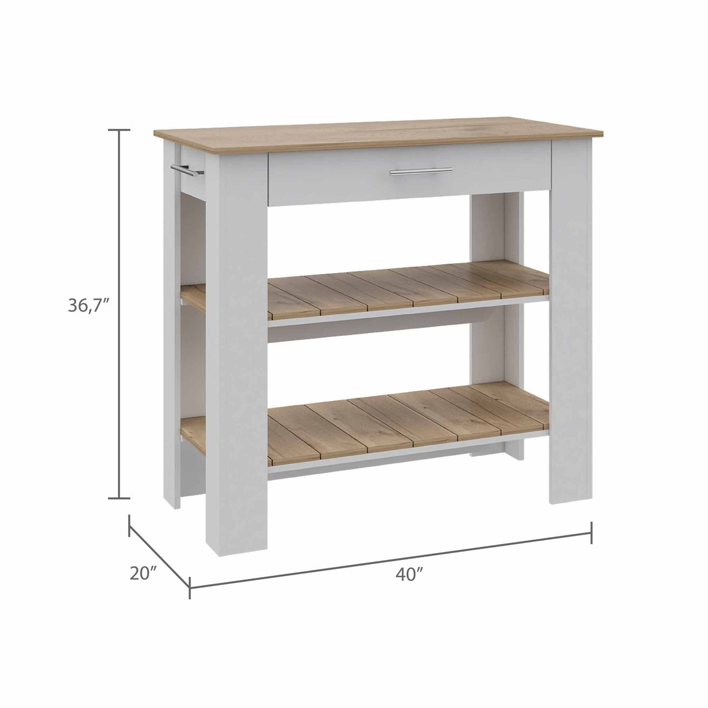 Light Oak and White Kitchen Island with Drawer and Two Open Shelves By Homeroots | Kitchen Carts | Modishstore - 2