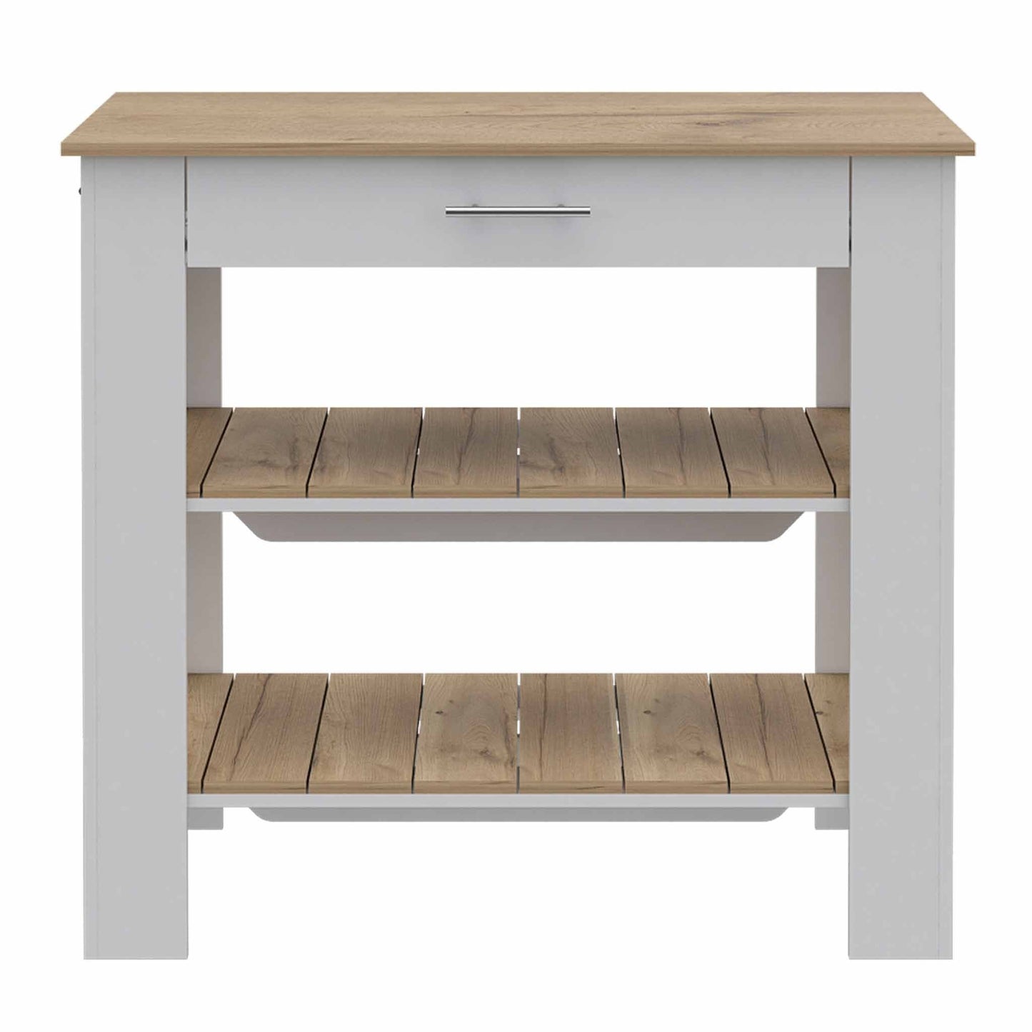 Light Oak and White Kitchen Island with Drawer and Two Open Shelves By Homeroots | Kitchen Carts | Modishstore - 5