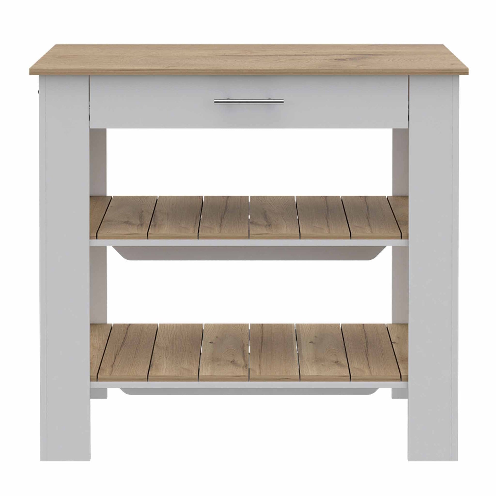 Light Oak and White Kitchen Island with Drawer and Two Open Shelves By Homeroots | Kitchen Carts | Modishstore - 5