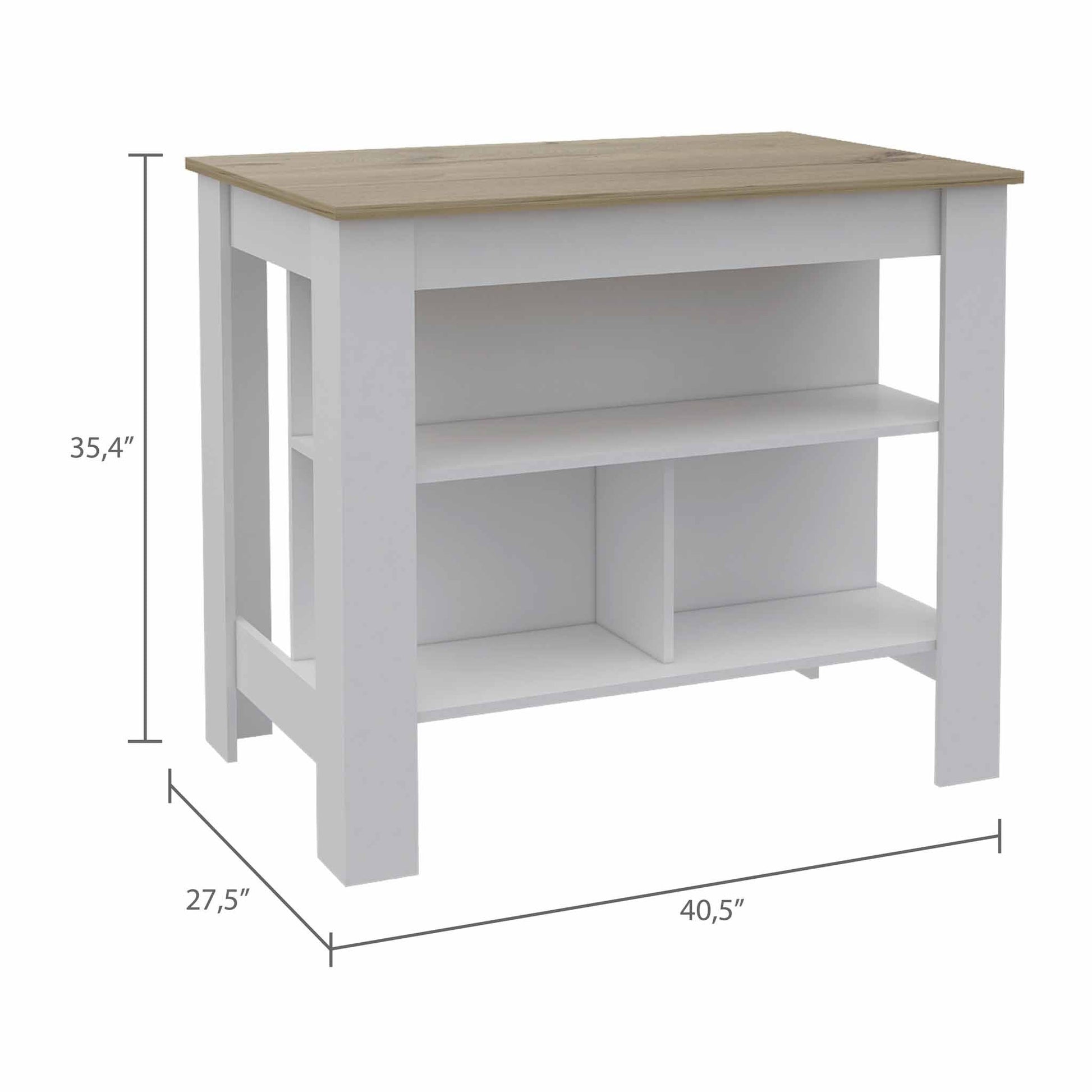 Light Oak and White Kitchen Island with Three Storage Shelves By Homeroots | Kitchen Carts | Modishstore - 3