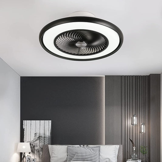 22" Modern Black and White Invisible Blade Ceiling Fan and Light By Homeroots | Chandeliers | Modishstore - 2