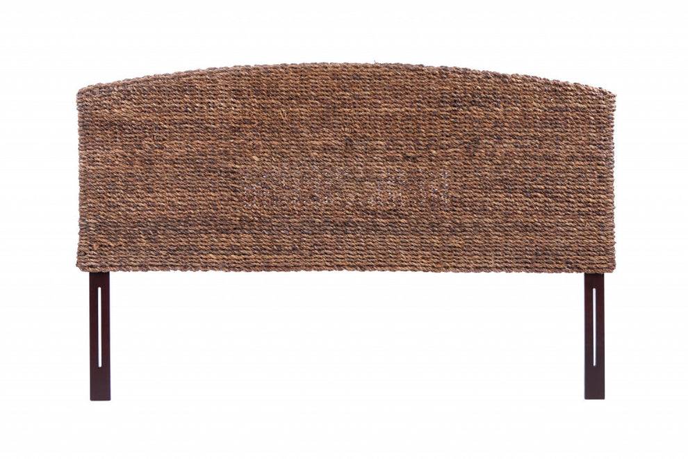 Brown Natural and Rustic Woven Banana Leaf Curved Queen Size Headboard By Homeroots | Headboards | Modishstore - 2