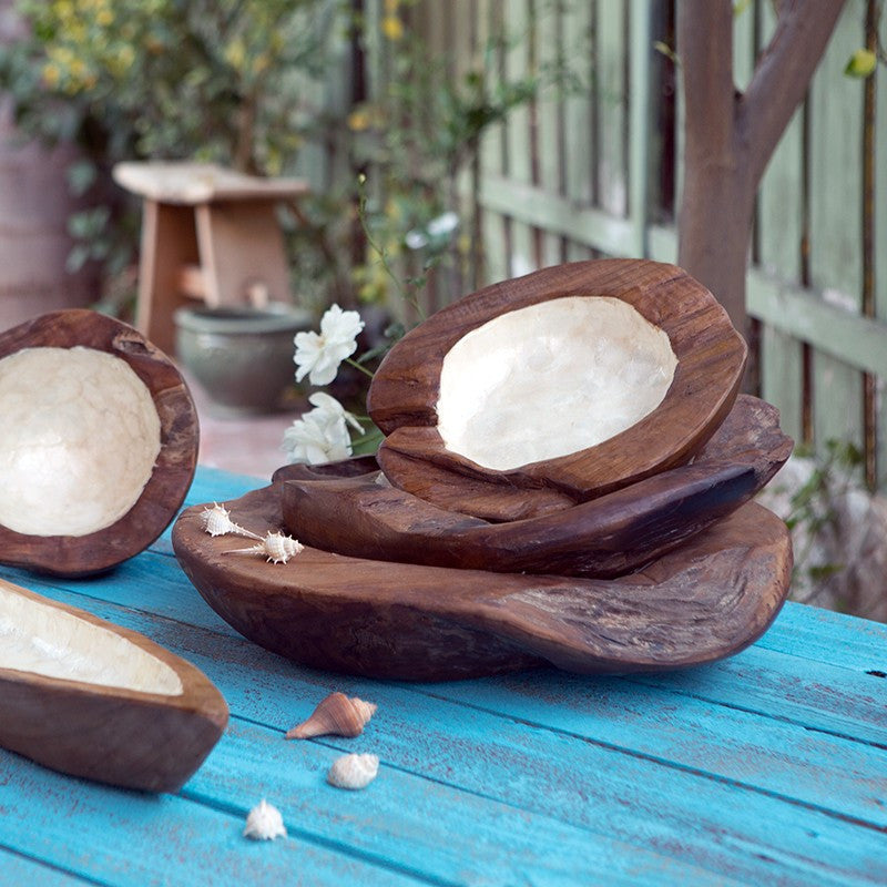 Garden Age Supply Habini Teak Bowl Inlay Shell | Decorative Bowls | Modishstore