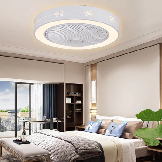 White Modern Flush LED Ceiling Fan and Light By Homeroots | Ceiling Lamps | Modishstore