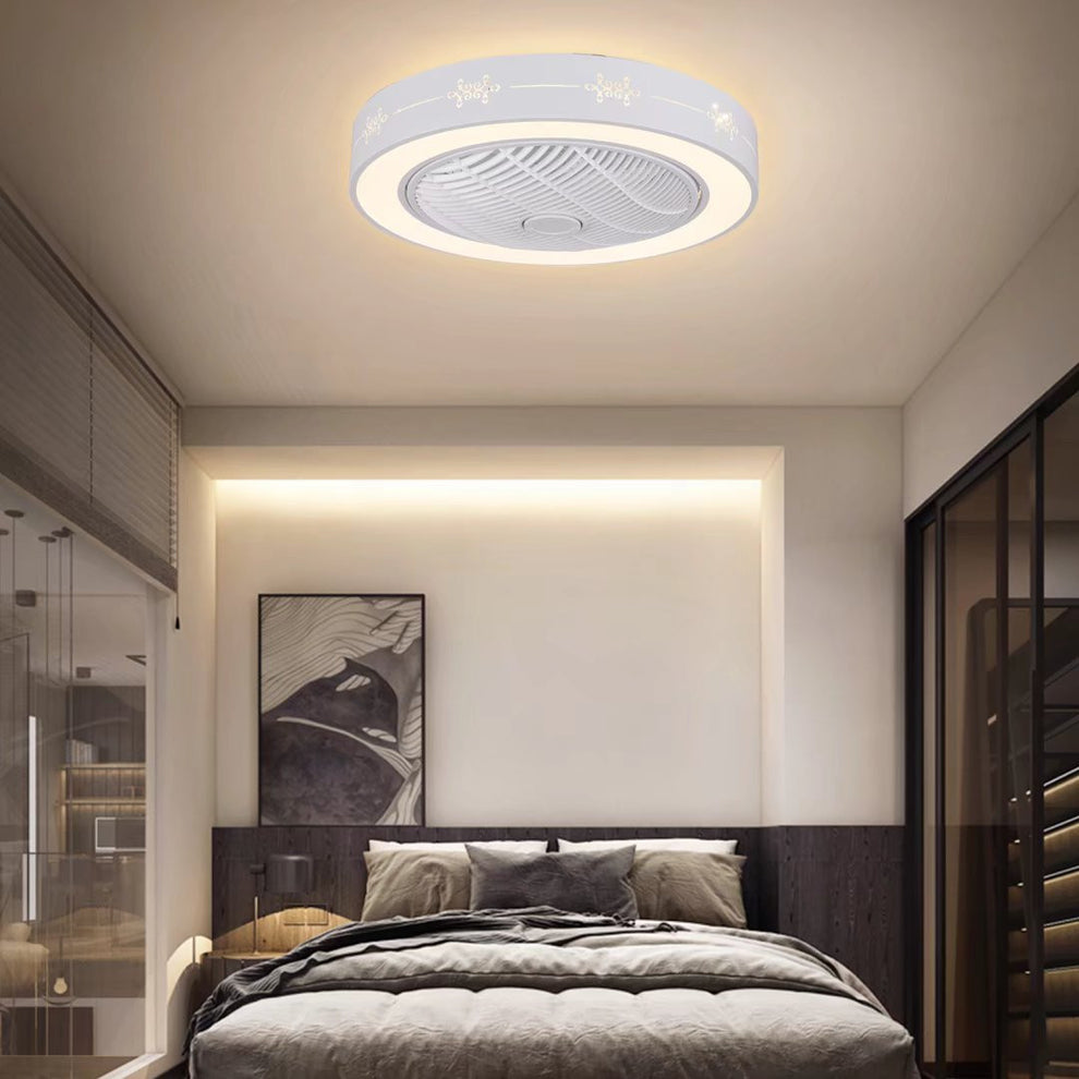 White Modern Flush LED Ceiling Fan and Light By Homeroots | Ceiling Lamps | Modishstore - 4