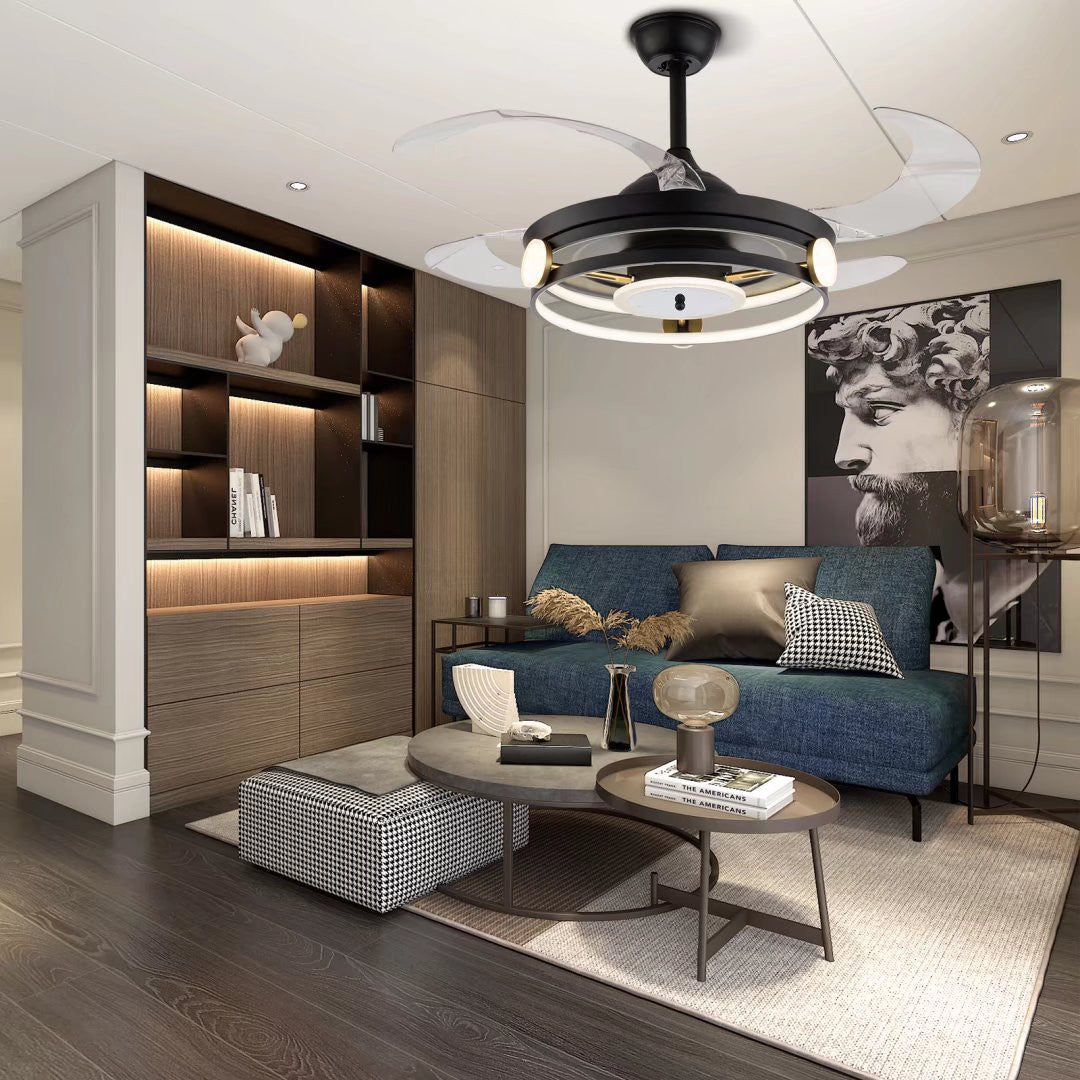 Modern Black Ceiling Lamp With Retractable Fan By Homeroots | Ceiling Lamps | Modishstore - 2