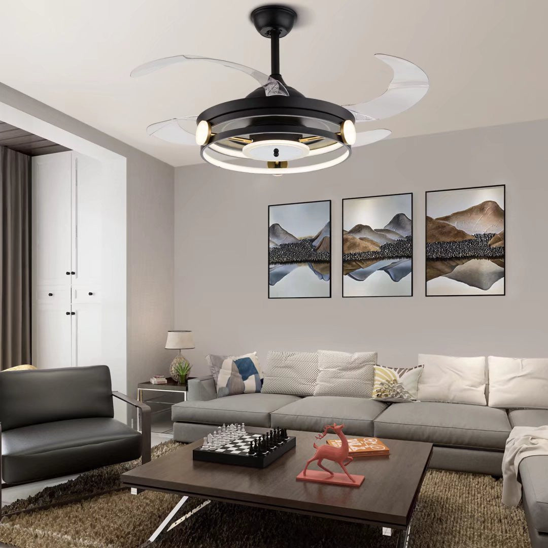 Modern Black Ceiling Lamp With Retractable Fan By Homeroots | Ceiling Lamps | Modishstore - 3