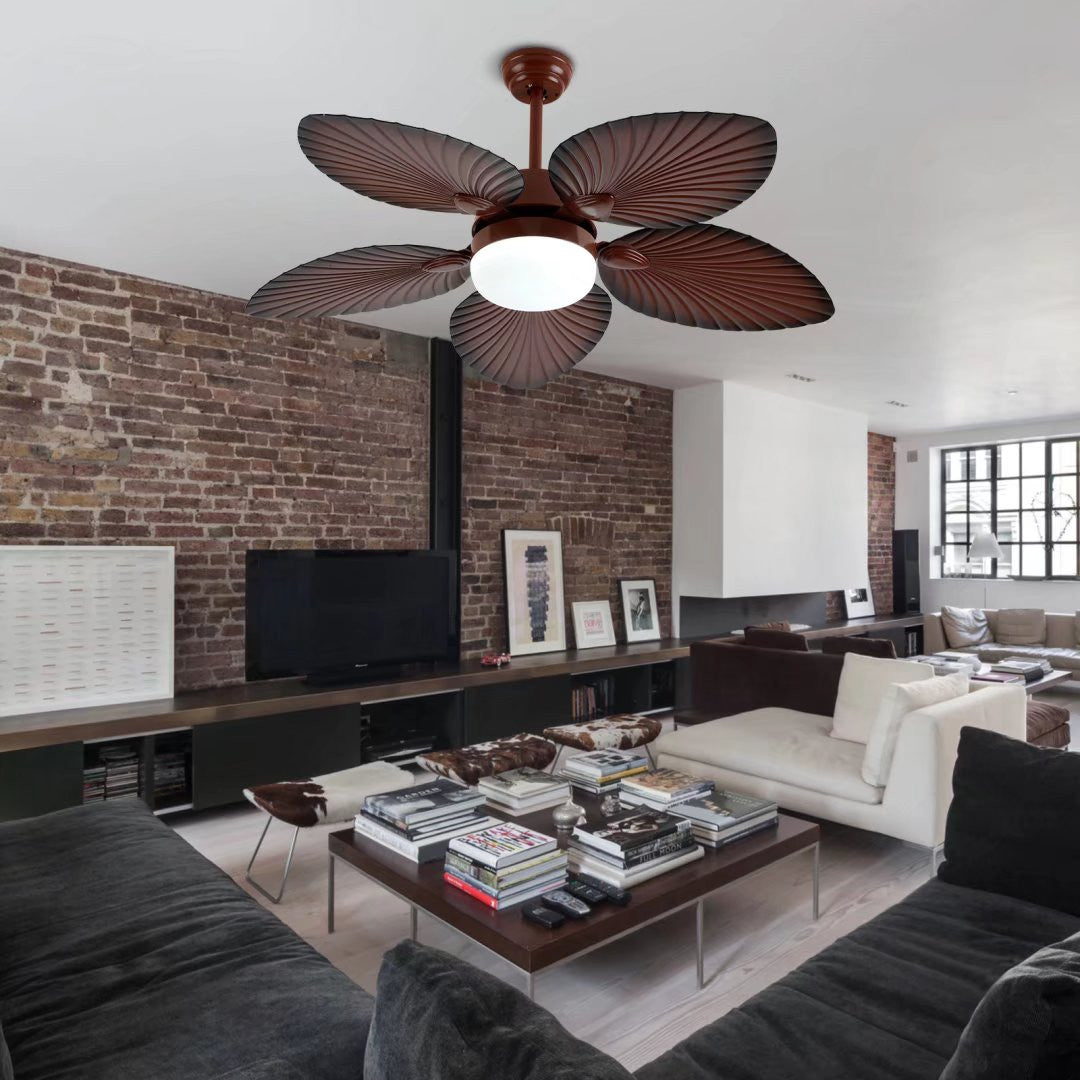 Brown Tropical Palm Metal Ceiling Lamp And Fan By Homeroots | Ceiling Lamps | Modishstore