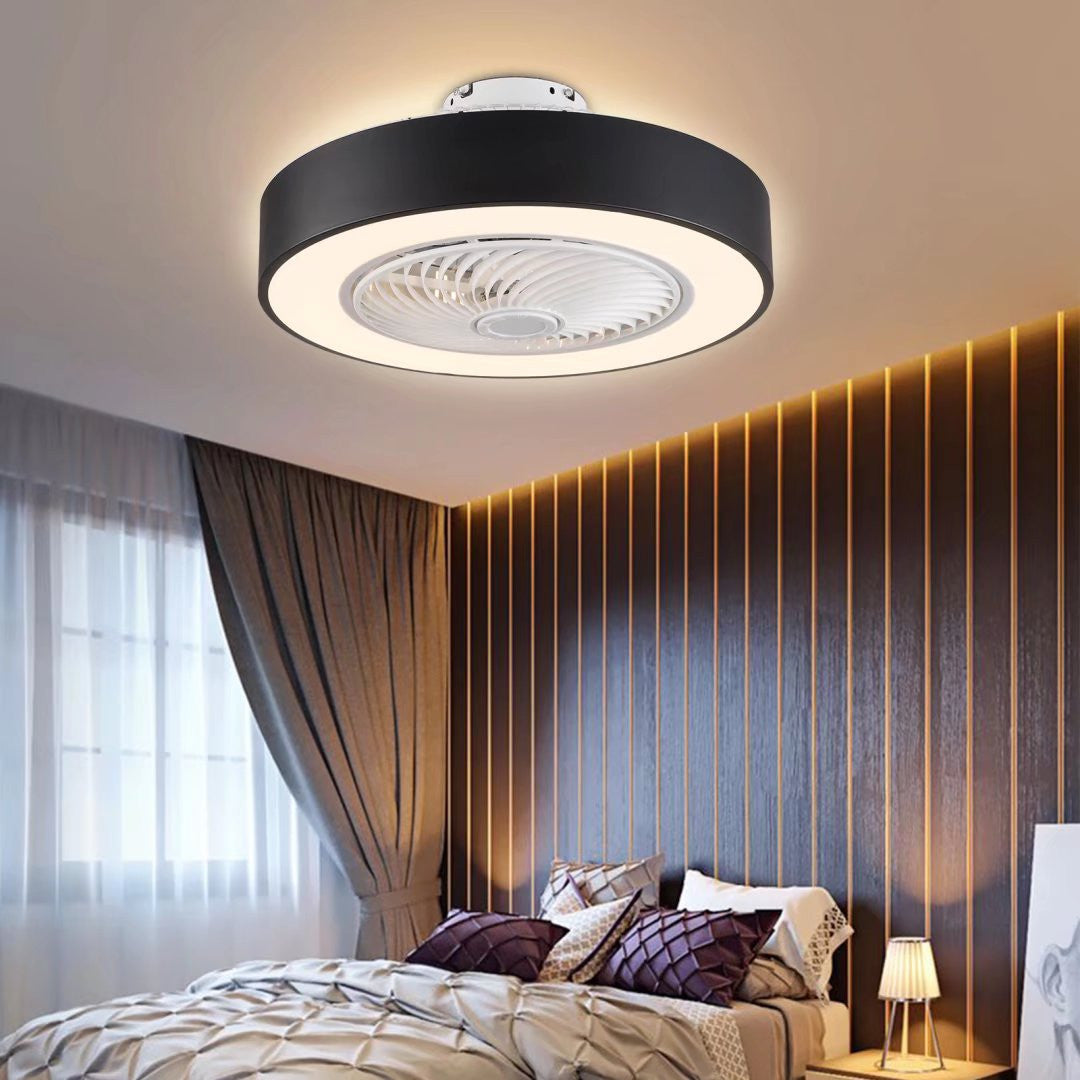 Black and White Mod Invisible Blade Ceiling Fan And Light By Homeroots | Ceiling Lamps | Modishstore