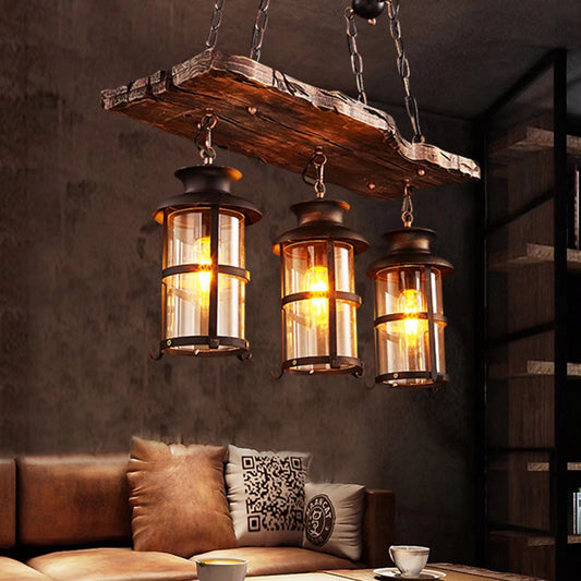 Rustic Wood and Metal Three Light Hanging Lantern Chandelier By Homeroots | Chandeliers | Modishstore