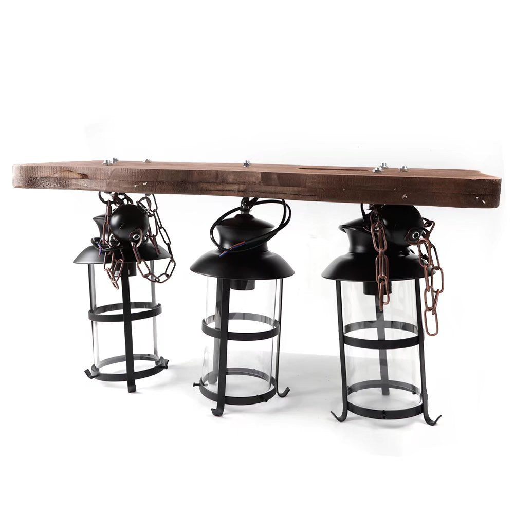 Rustic Wood and Metal Three Light Hanging Lantern Chandelier By Homeroots | Chandeliers | Modishstore - 8