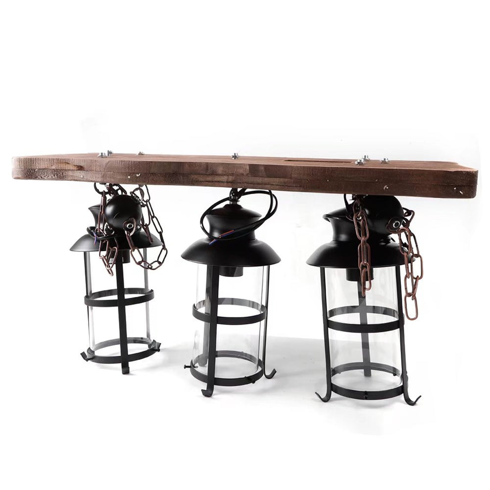 Rustic Wood and Metal Three Light Hanging Lantern Chandelier By Homeroots | Chandeliers | Modishstore - 8
