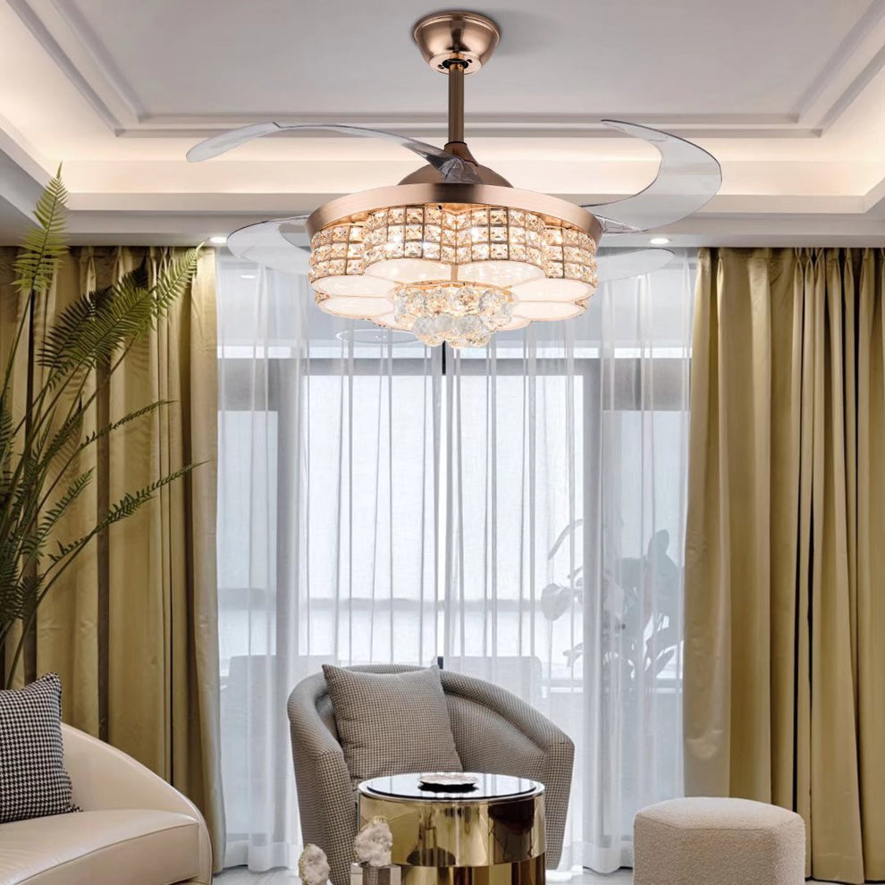 Gold Art Deco Glam Chandelier And Retractable Fan By Homeroots | Ceiling Lamps | Modishstore - 2