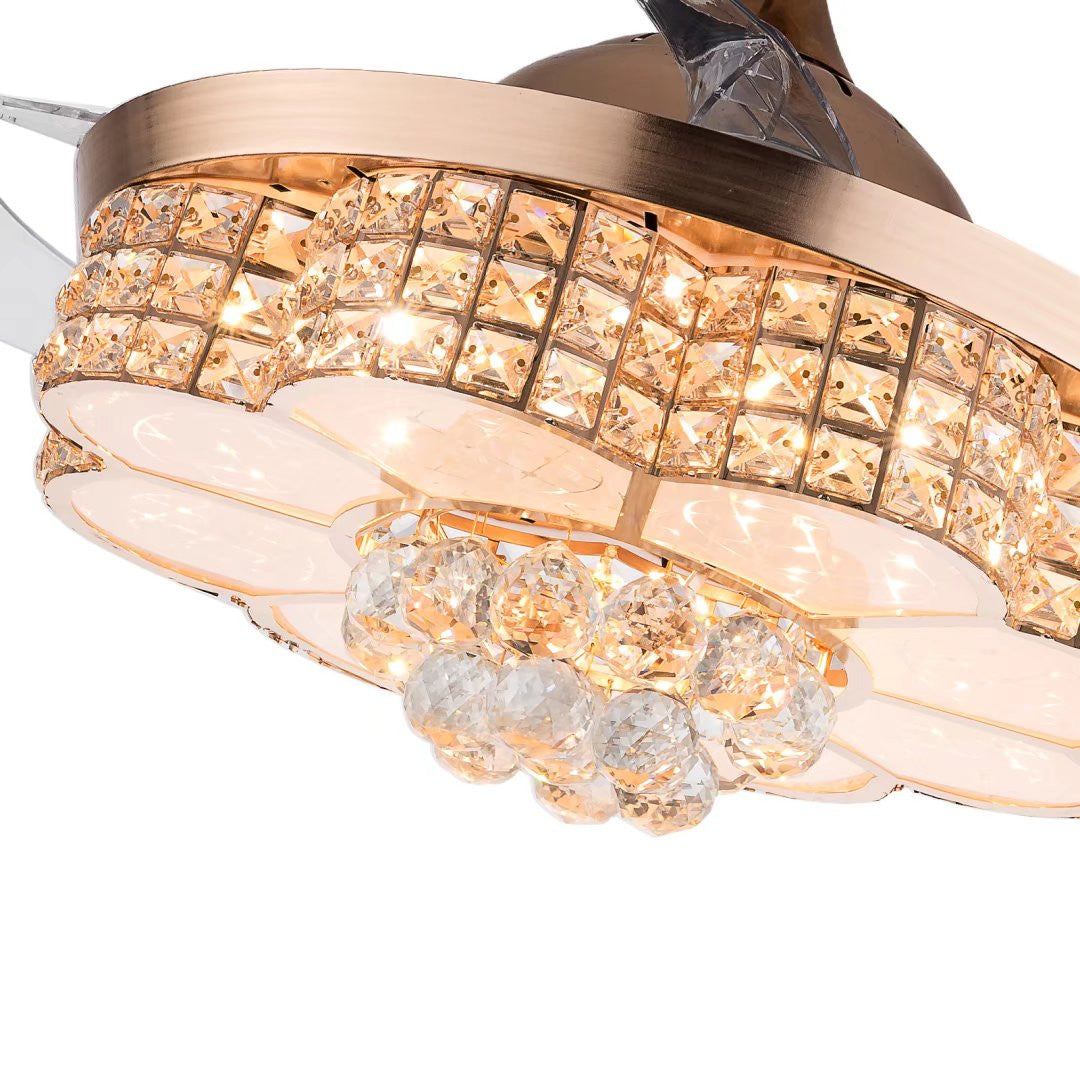 Gold Art Deco Glam Chandelier And Retractable Fan By Homeroots | Ceiling Lamps | Modishstore - 5