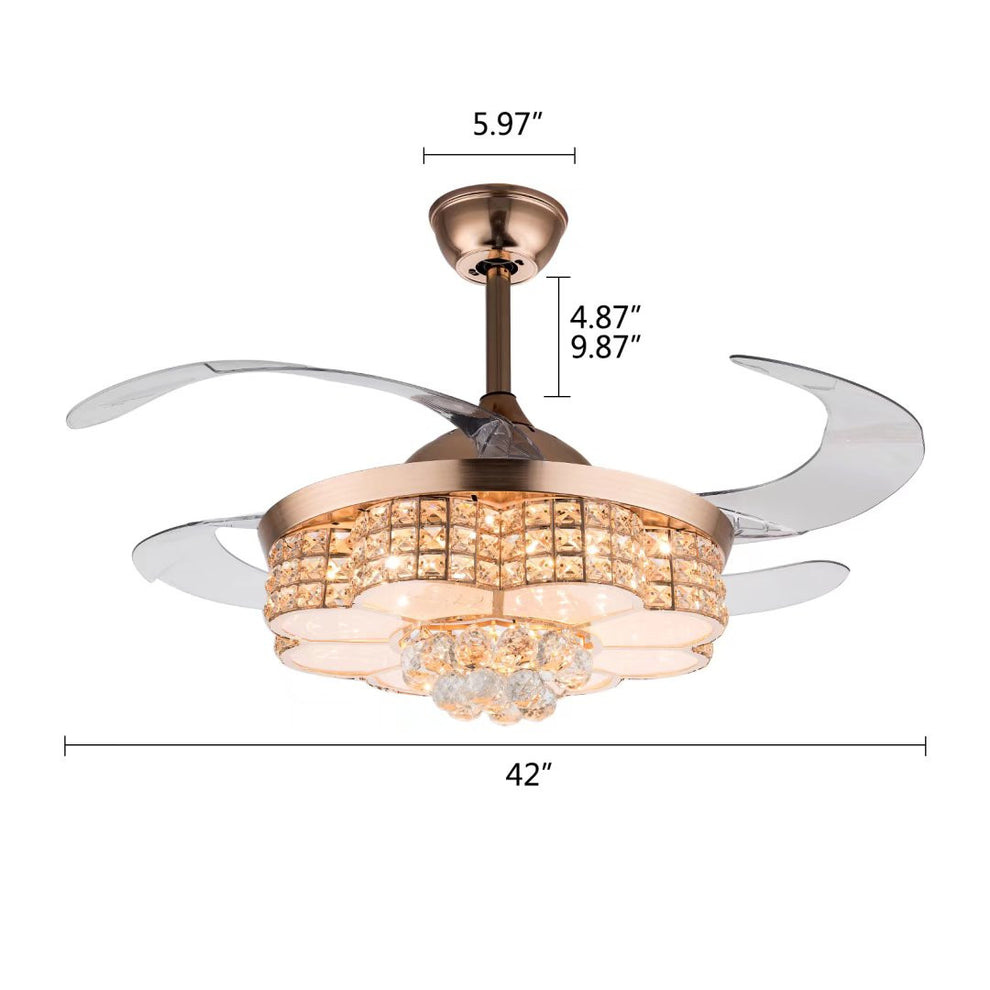 Gold Art Deco Glam Chandelier And Retractable Fan By Homeroots | Ceiling Lamps | Modishstore - 7