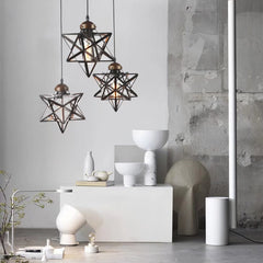 Brown Metal and Glass Star Geometric Hanging Lamp By Homeroots