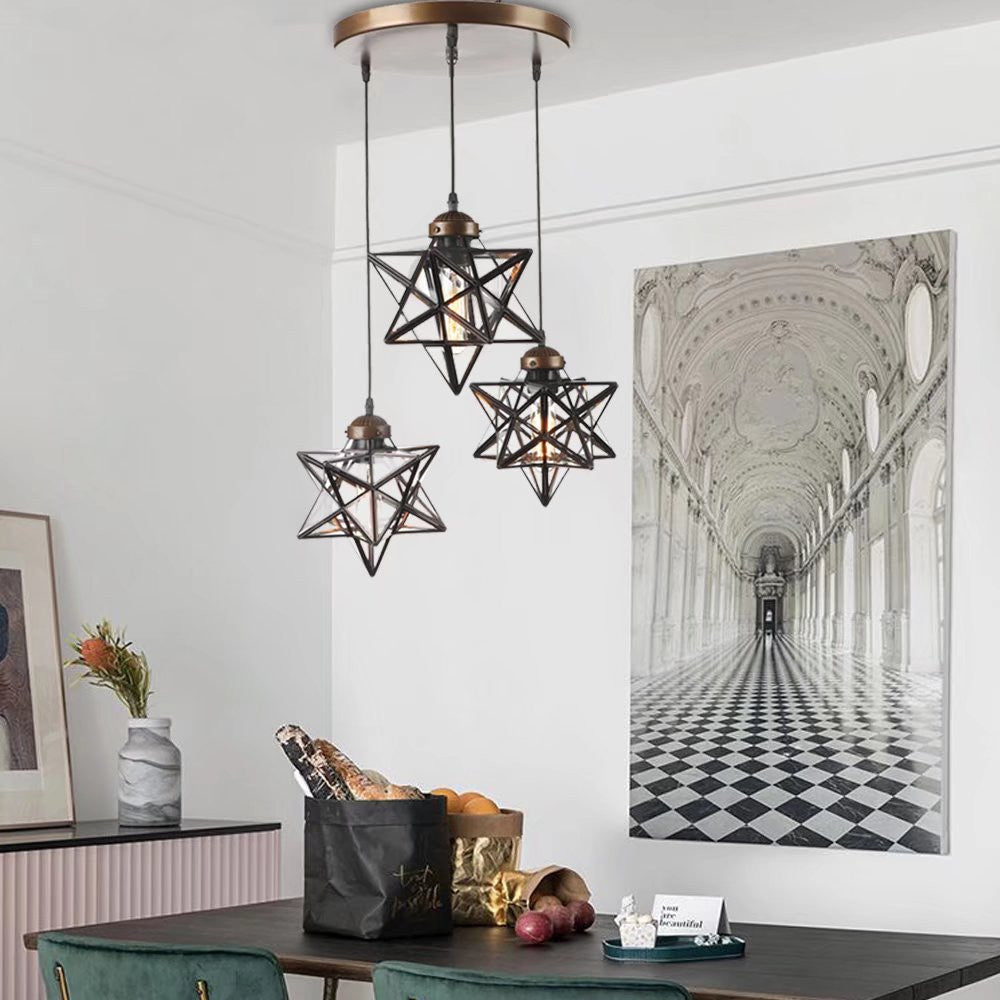 Brown Metal and Glass Star Geometric Hanging Lamp By Homeroots | Chandeliers | Modishstore - 2