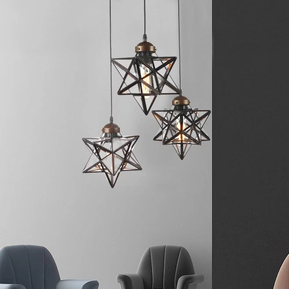 Brown Metal and Glass Star Geometric Hanging Lamp By Homeroots | Chandeliers | Modishstore - 3