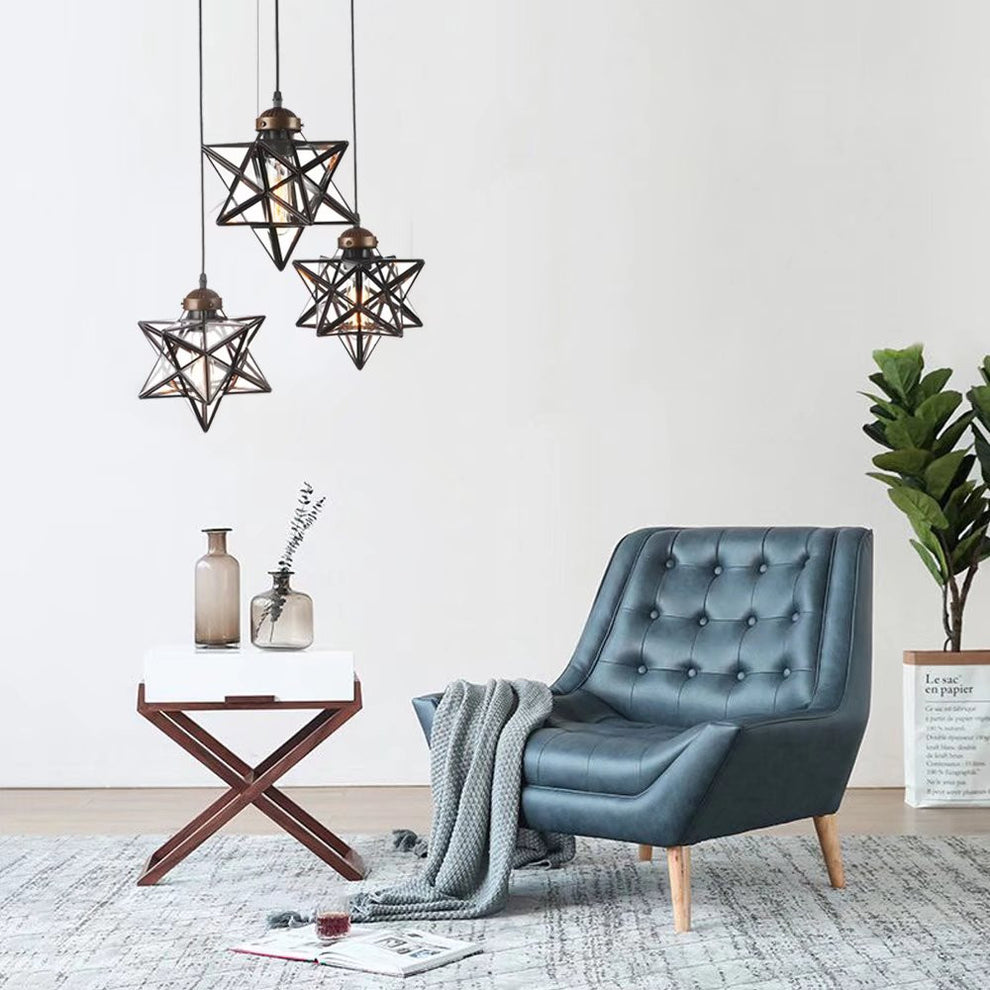 Brown Metal and Glass Star Geometric Hanging Lamp By Homeroots | Chandeliers | Modishstore - 4