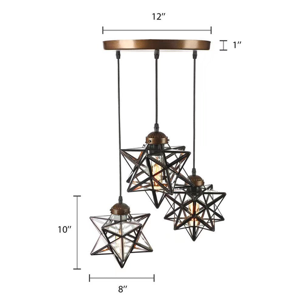 Brown Metal and Glass Star Geometric Hanging Lamp By Homeroots | Chandeliers | Modishstore - 5