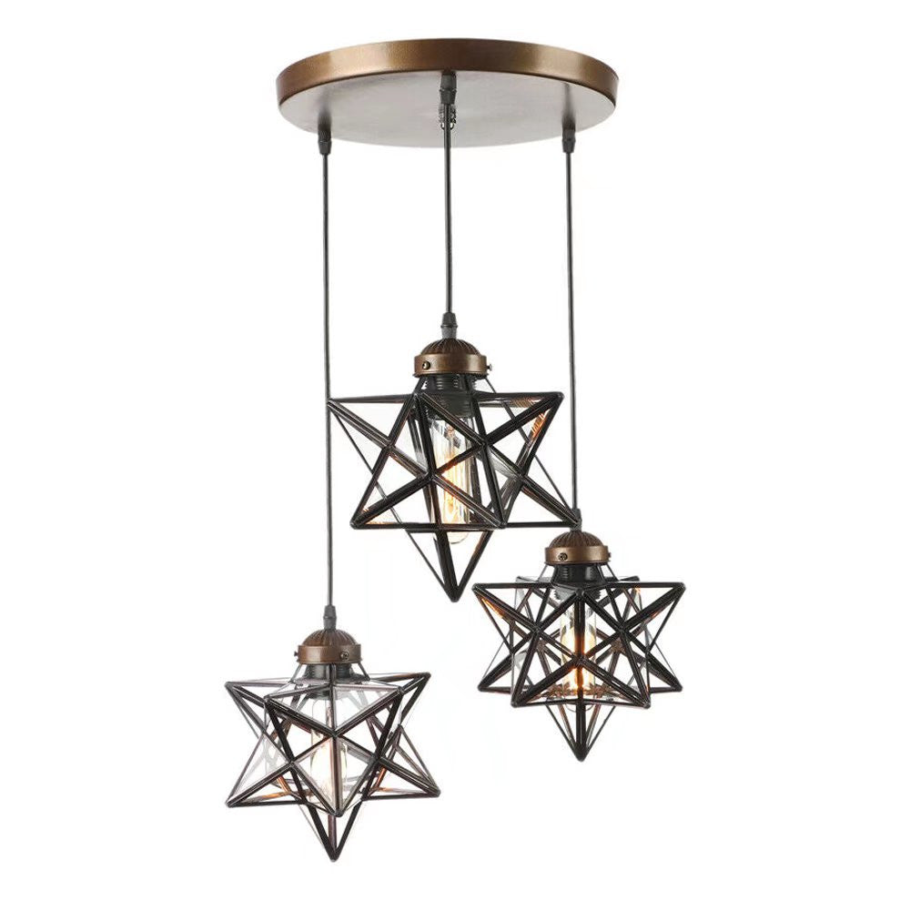 Brown Metal and Glass Star Geometric Hanging Lamp By Homeroots | Chandeliers | Modishstore - 6