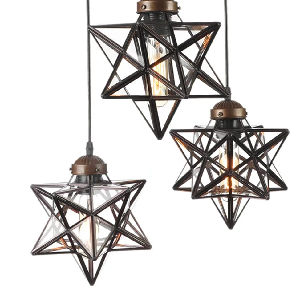 Brown Metal and Glass Star Geometric Hanging Lamp By Homeroots | Chandeliers | Modishstore - 7