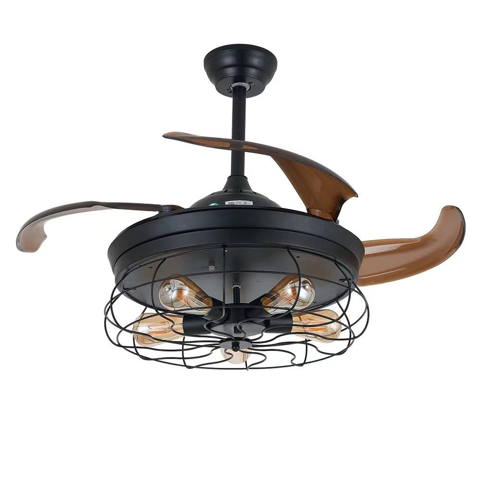Industrial Caged Ceiling Lamp And Retractable Fan By Homeroots | Ceiling Lamps | Modishstore - 5