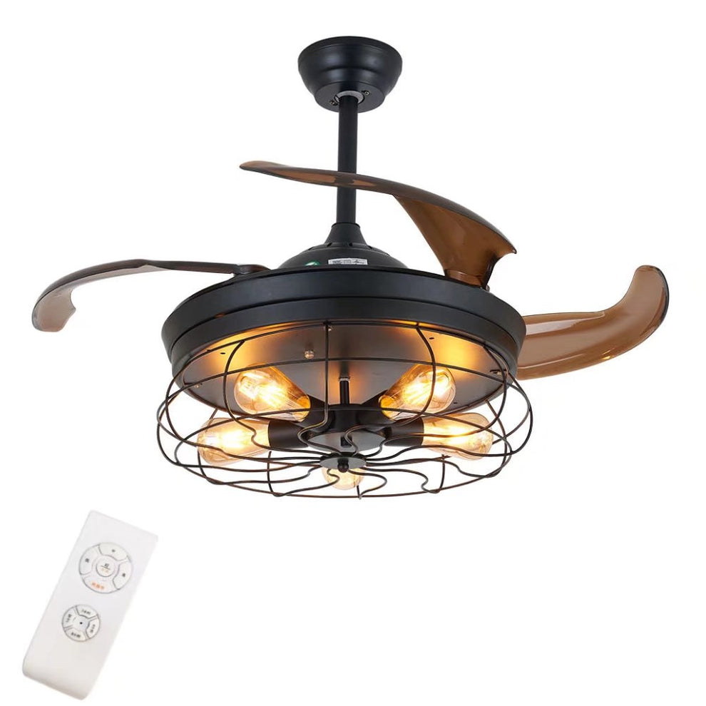 Industrial Caged Ceiling Lamp And Retractable Fan By Homeroots | Ceiling Lamps | Modishstore - 7