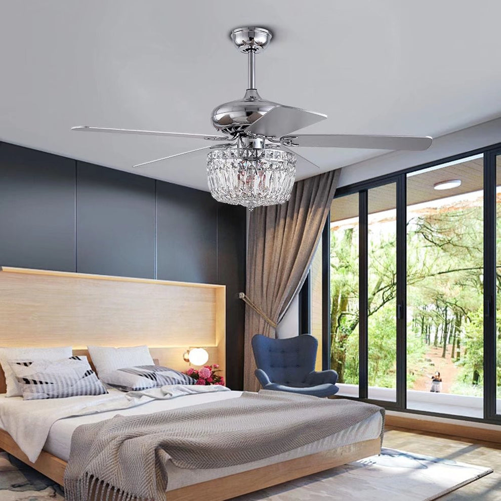 Silver And Faux Crystal Mod Chandelier Ceiling Fan By Homeroots | Ceiling Lamps | Modishstore - 3