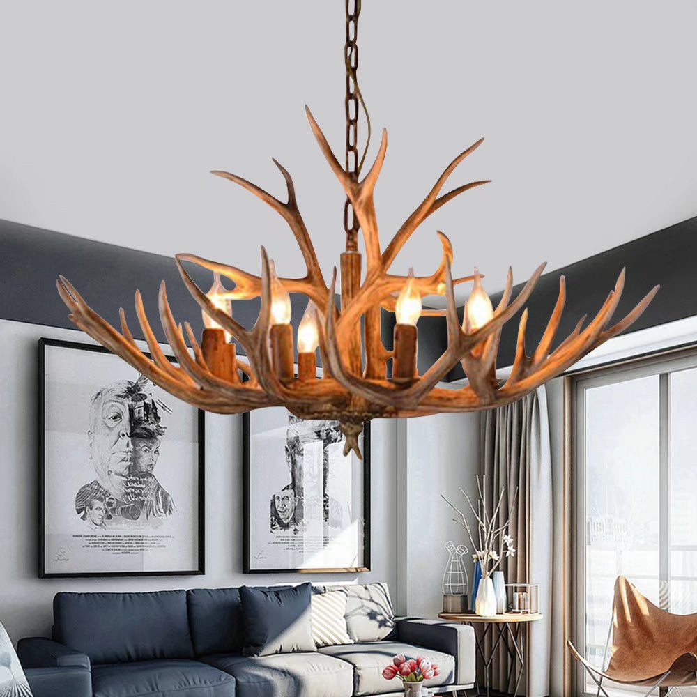 Brown Super Stag Faux Antlers Six Light LED Chandelier By Homeroots | Chandeliers | Modishstore