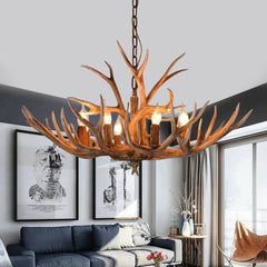 Brown Super Stag Faux Antlers Six Light LED Chandelier By Homeroots