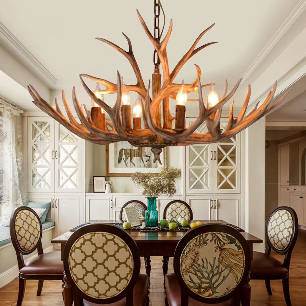 Brown Super Stag Faux Antlers Six Light LED Chandelier By Homeroots | Chandeliers | Modishstore - 2