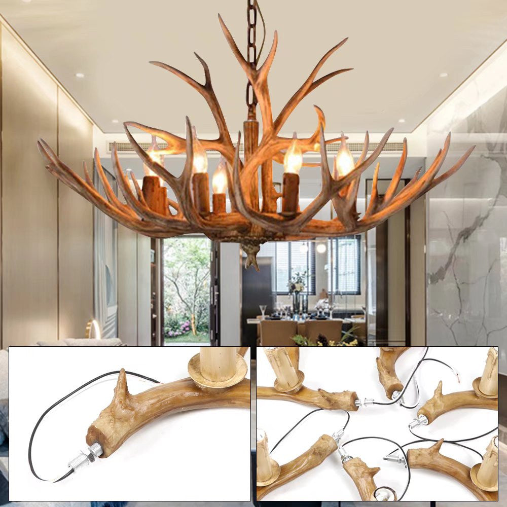 Brown Super Stag Faux Antlers Six Light LED Chandelier By Homeroots | Chandeliers | Modishstore - 3