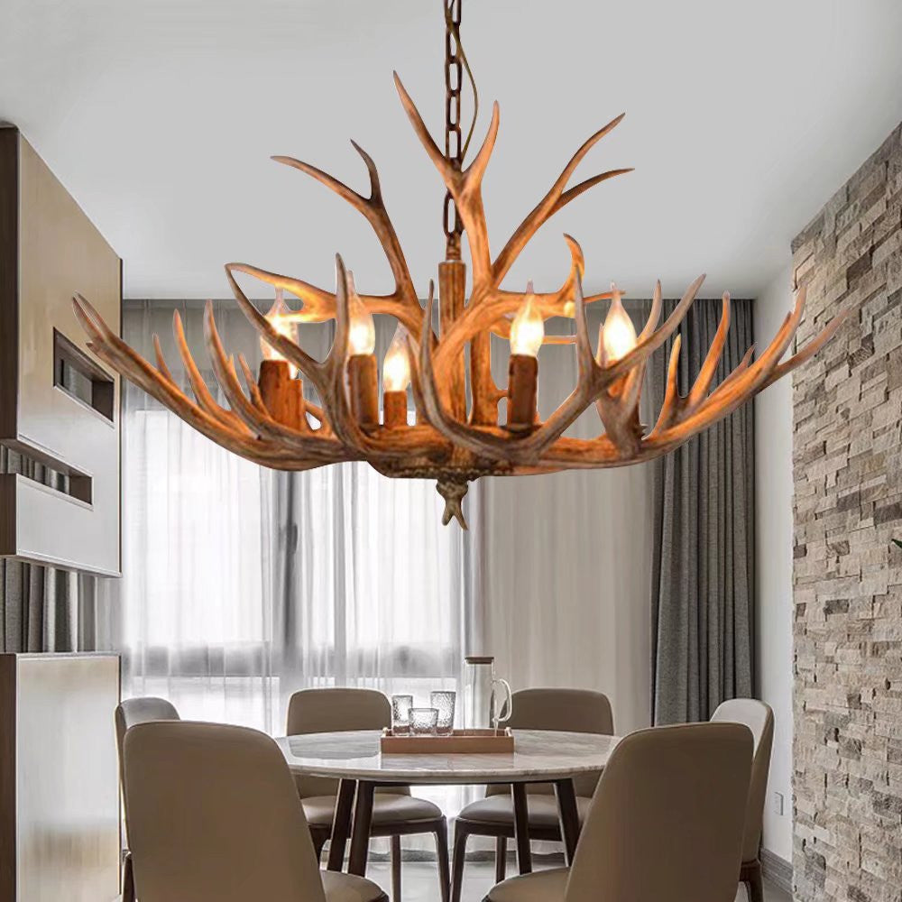Brown Super Stag Faux Antlers Six Light LED Chandelier By Homeroots | Chandeliers | Modishstore - 4