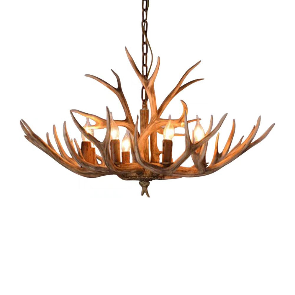 Brown Super Stag Faux Antlers Six Light LED Chandelier By Homeroots | Chandeliers | Modishstore - 6