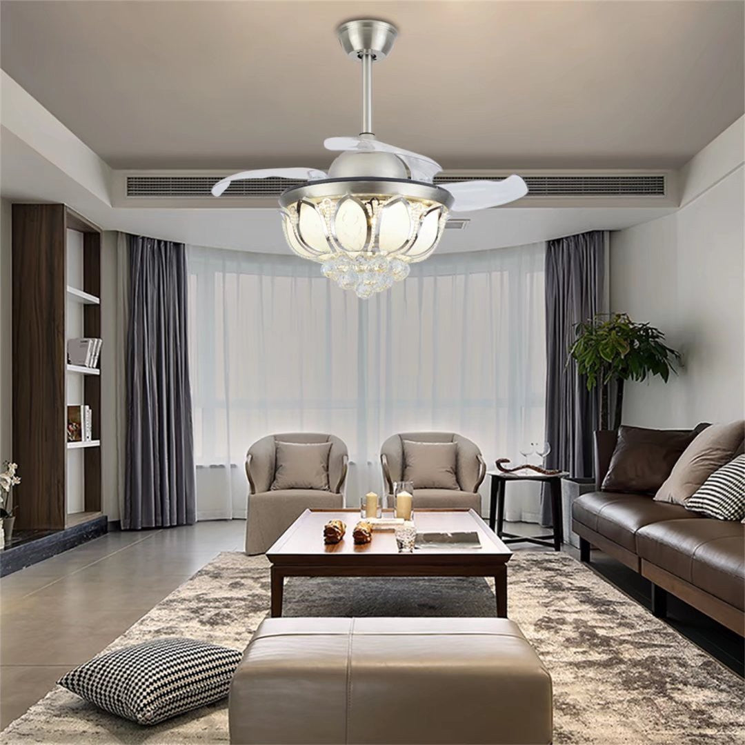 Stylish Crystal Chandelier Invisible Blade Ceiling Fan By Homeroots | Ceiling Lamps | Modishstore - 5