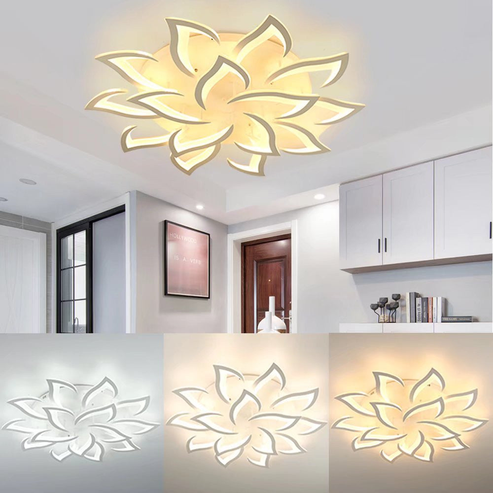 White Contemporary Lotus Petal LED Ceiling Light By Homeroots | Chandeliers | Modishstore - 4