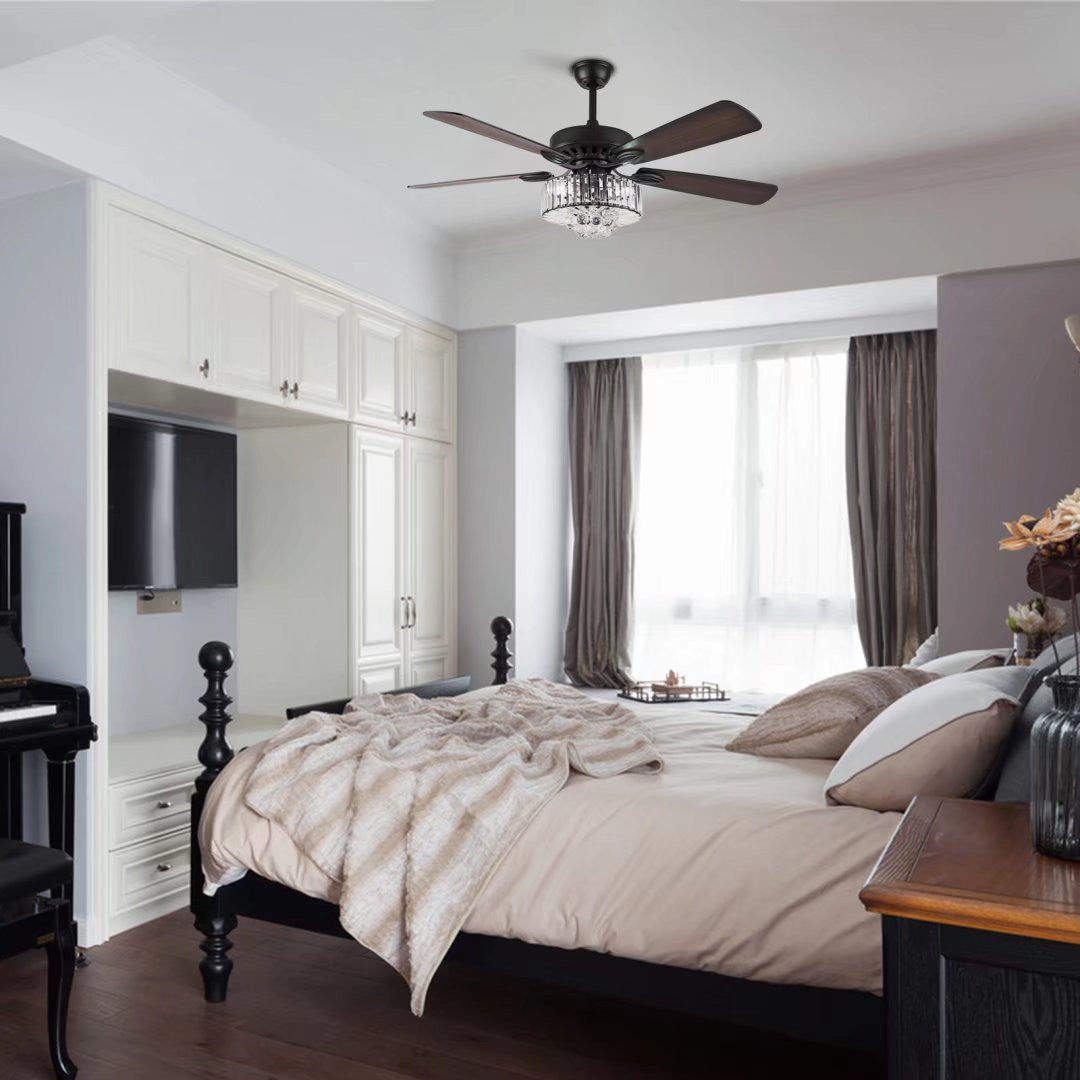 Dark Brown Wooden and Faux Crystal Chandelier Ceiling Fan By Homeroots | Ceiling Lamps | Modishstore - 2