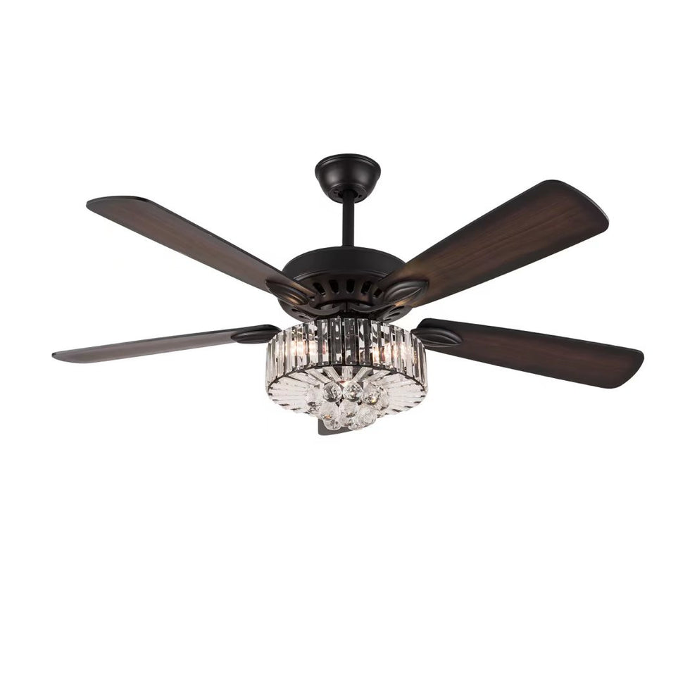 Dark Brown Wooden and Faux Crystal Chandelier Ceiling Fan By Homeroots | Ceiling Lamps | Modishstore - 6