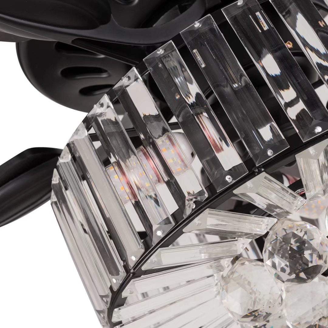 Dark Brown Wooden and Faux Crystal Chandelier Ceiling Fan By Homeroots | Ceiling Lamps | Modishstore - 7