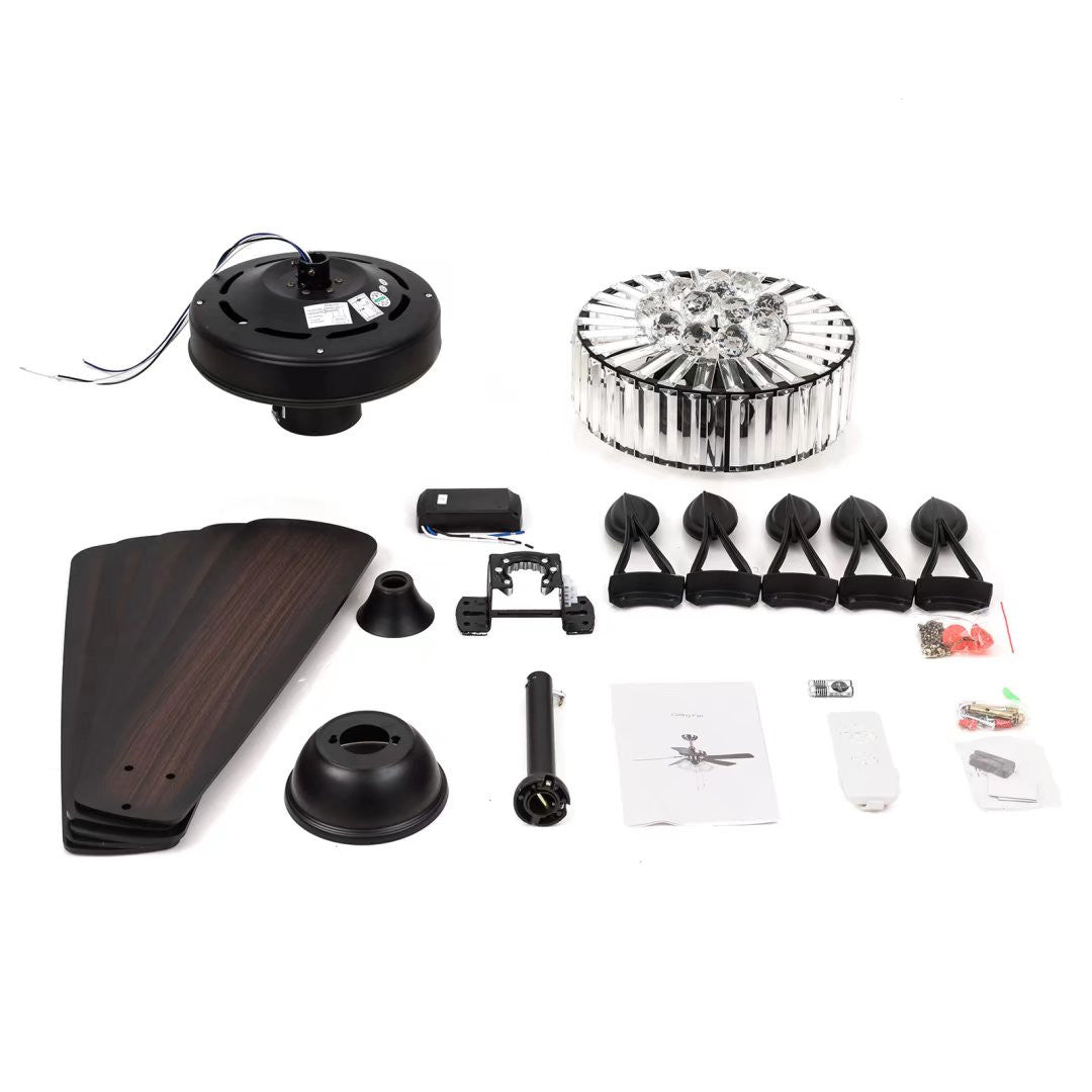 Dark Brown Wooden and Faux Crystal Chandelier Ceiling Fan By Homeroots | Ceiling Lamps | Modishstore - 8